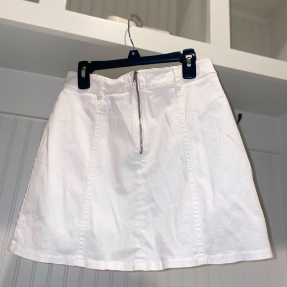 White Mini Denim Lace up Front Zip Back Skirt - Picture 5 of 9